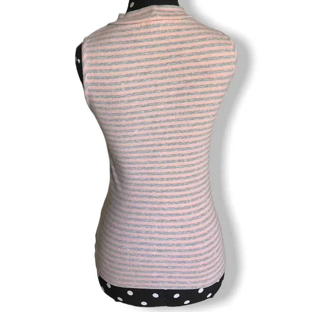 Tucker & Tate Girls Tank Top Size XL 14 16 Pink Gray Rib Knit Stripe Mock Neck